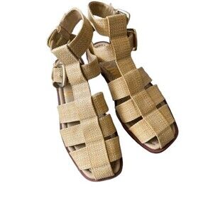 Sam Edelman Dawn Beige Raffia Ankle Buckle Strap Sandals Size 8 M